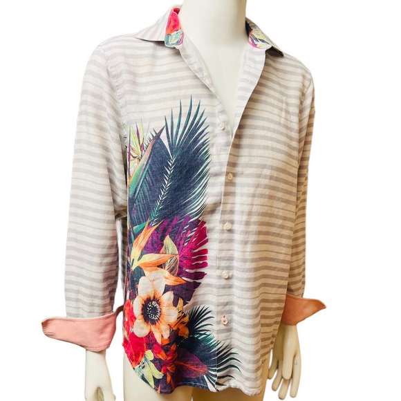 Tommy Bahama Men Linen Blend  Shirt Button Front Closure Floral Palms Print Sz M - Picture 3 of 16